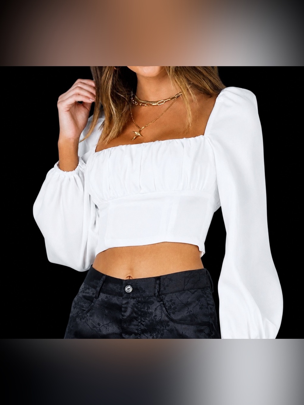 Princess Polly Ivory Puff-Sleeve Cropped Top
